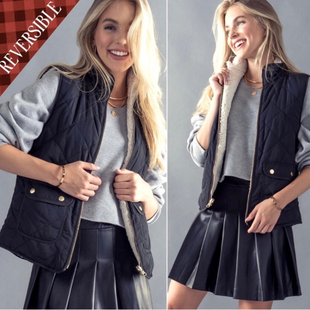 Amazing reversible sherpa lined women’s comfy soft warm fall winter puffer vest